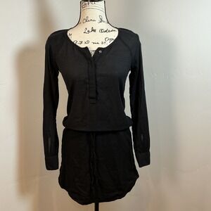 JAMES PERSE Black‎ Long Sleeve Linen Blend Henley Dress Size 0